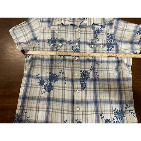 Rockmount Ranch Wear Top Womens Large Western Shirt Pearl Snap Embroidered Blue - Picture 4 of 8